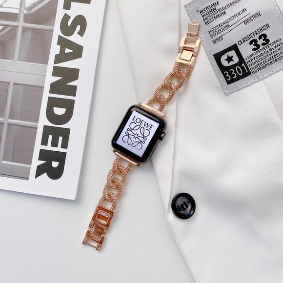 NEW Strap Chain Stainless Band For Apple Watch - Rose Gold - Picture 1 of 5